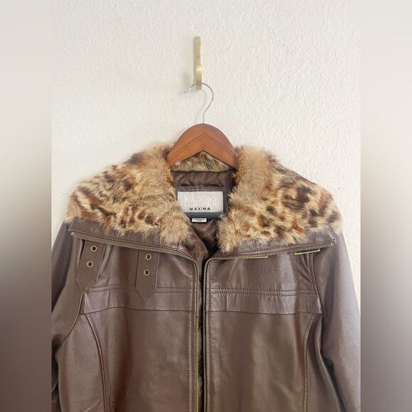 Vintage Wilson Maxima brown Leather bomber flight Jacket and rabbit fur collar L - Picture 3 of 11